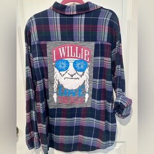 WILLIE NELSON I Willie love the USA Upcycled Flannel shirt XL